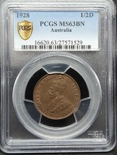 Australia 1928 HALF PENNY PCGS Graded MS63 BN