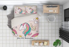 3D Unicorn Rainbow Cloud Kids Quilt Cover Set Duvet Cover Bedding Pillowcases
