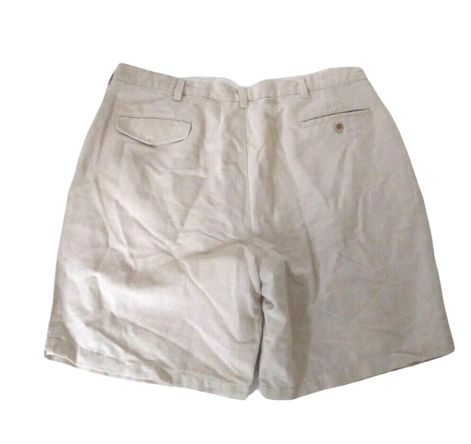 Pantalones cortos de lino para hombre plisados delanteros beige Silkworks Savane talla 38 entrepierna de 8,5" Foto 4 de 4