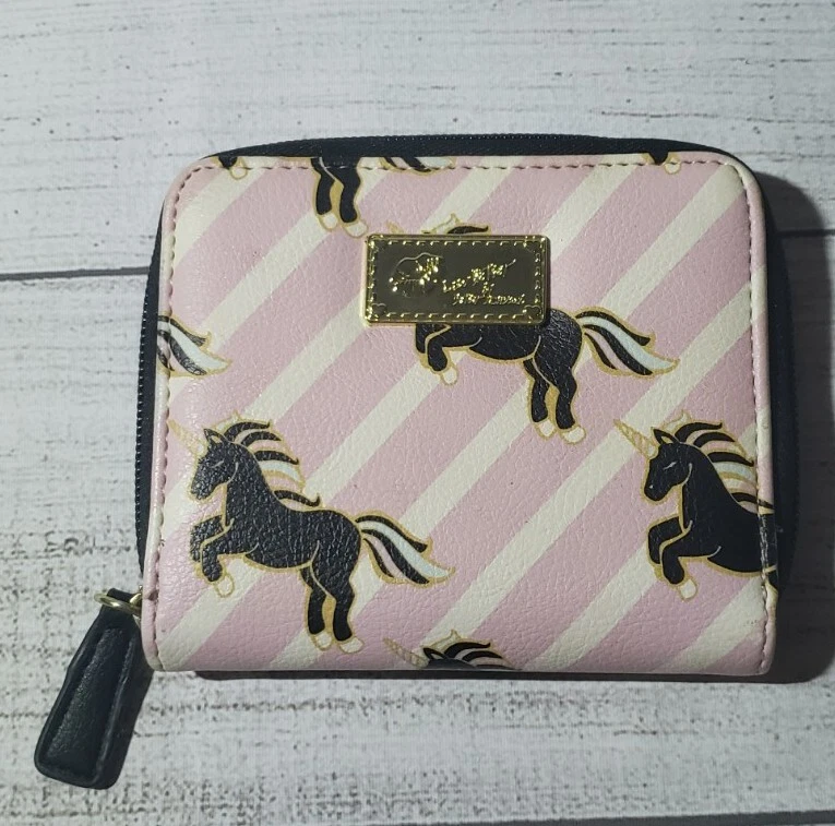 Betsey Johnson Unicorn Print Zip Around Wallet Coin Pocket Billfold ID Window