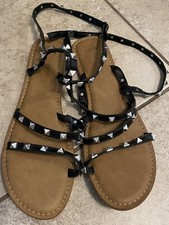 Time and Tru Studded Gladiator Sandals Women  s Size 10 Black Straps Brown Soles