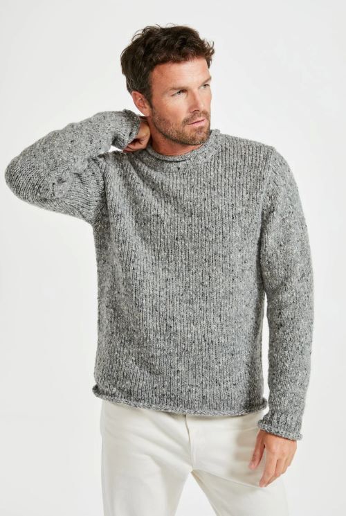 Aran Woollen Mills Raheen Tweed Roll Neck Mens Sweater - Light