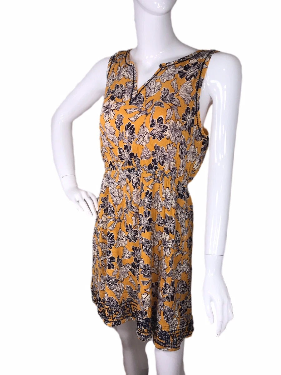 Market Spruce Auria Large Petite PL Yellow Floral Embroidered Lined Dress