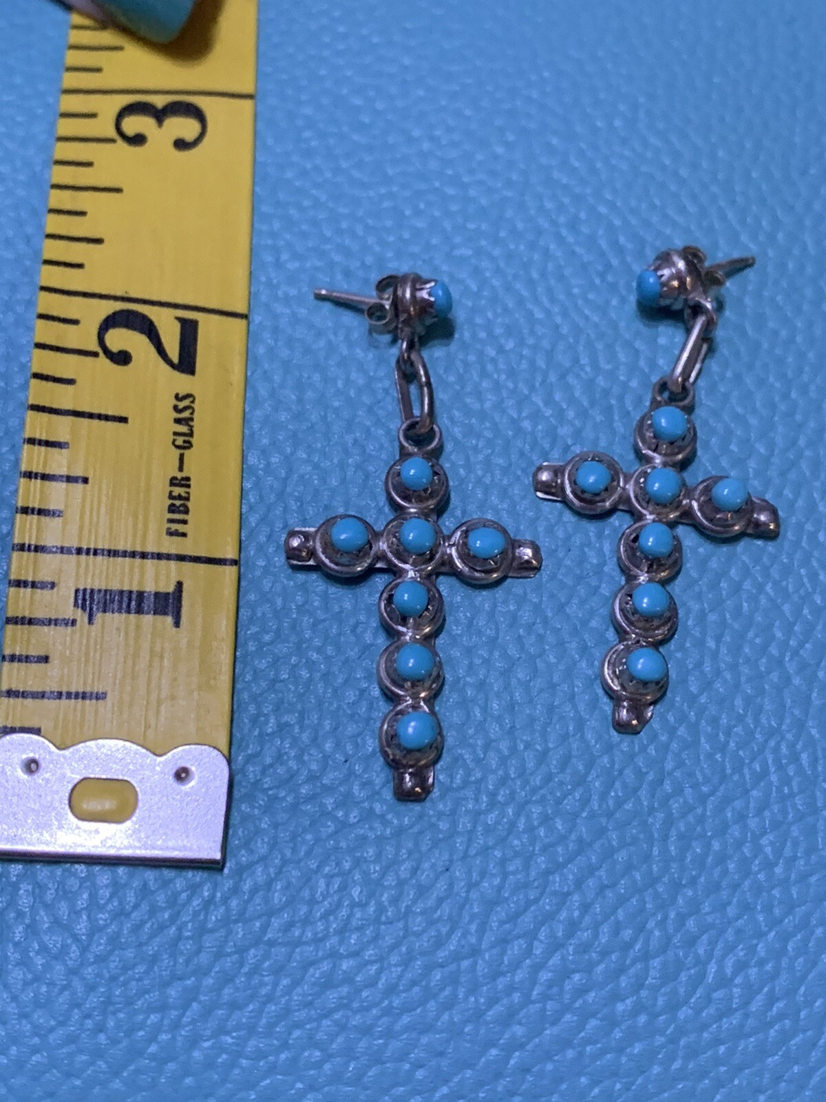 Sterling Silver Turquoise Cross Dangle Post Earri… - image 1