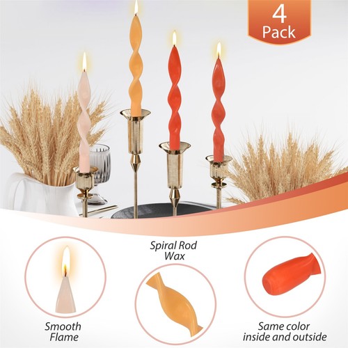 Spiral Unscented Fameless Pillar Candle Taper candle Twist Dinner Candle 4Pack - Picture 29 of 47
