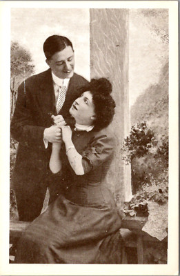 Romantic Victorian Couple  Dapper Man Standing Over His Love *REPRINT* Postcard