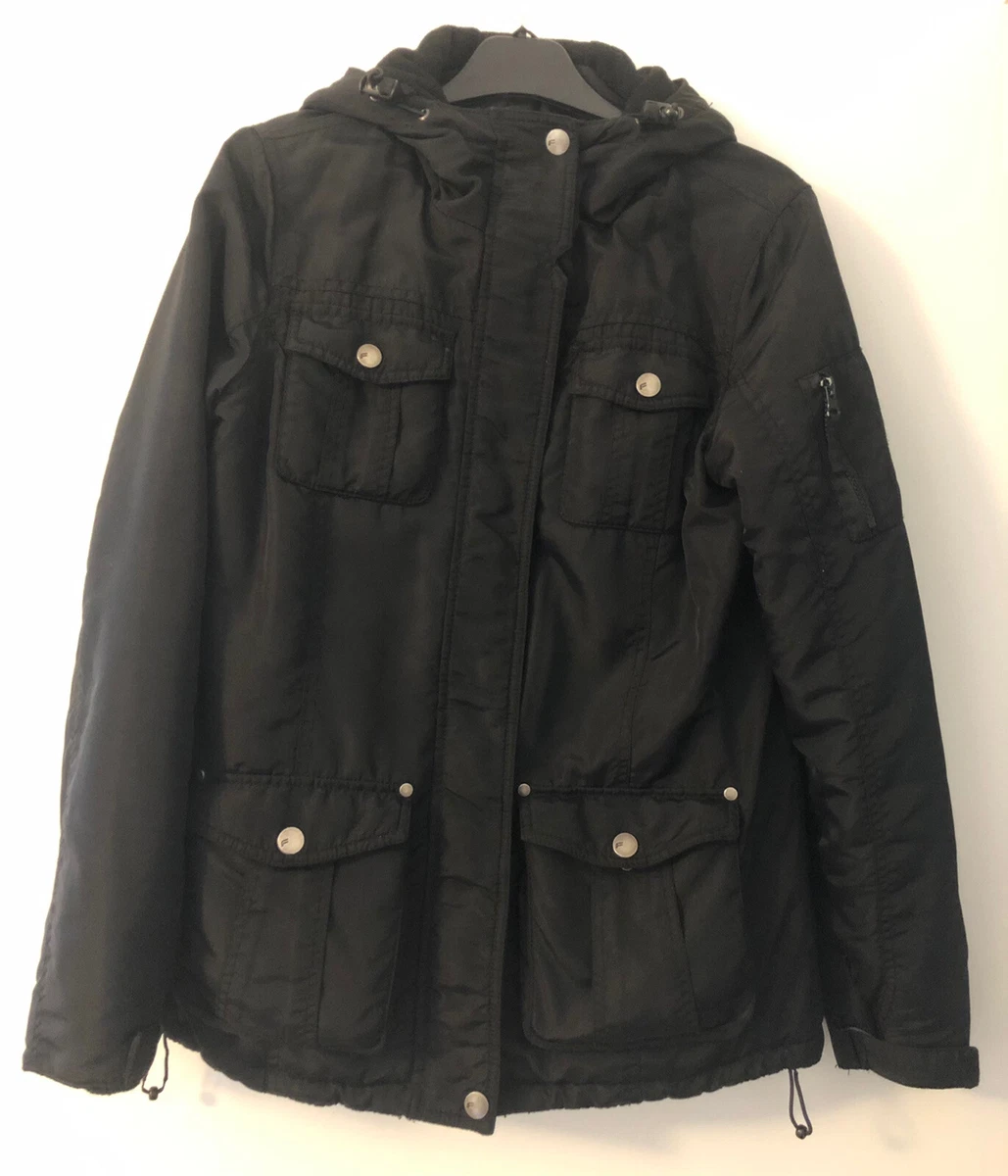Women Jacket, Fishbone NewYorker Size M 10 UK, 38 Eur, Black, padded, hood  | eBay