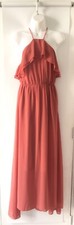  Woman Peaches Pink LONG RUFFLED DRESS Sleeveless Straps Size S-M O2237 