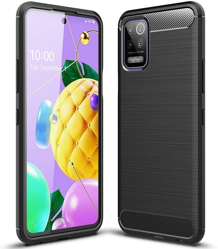 For LG Q52 CARBON FIBER SHOCKPROOF CASE BLACK HEAVY DUTY SLIM PHONE COVER Q 52