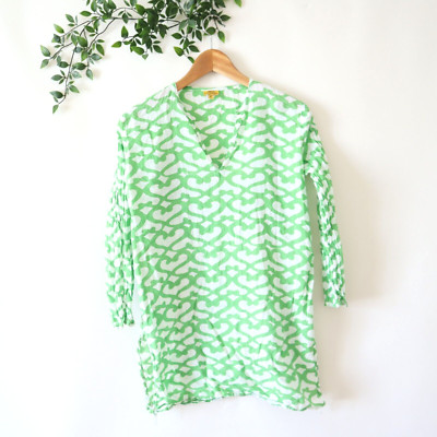 Roberta Roller Rabbit Green & White Printed Long Sleeve Lightweight Tunic Top S