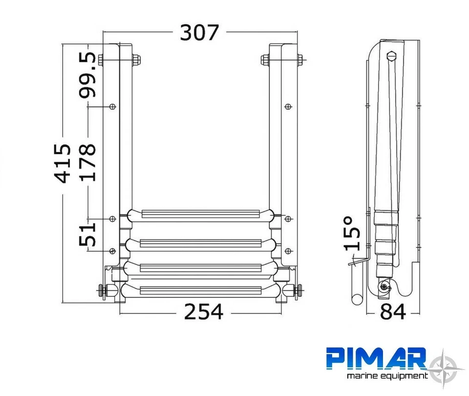 SCALETTA INOX 316 A SCOMPARSA CON 4 SCALINI IN PLASTICA NAUTICA BARCA GOMMONE  - Immagine 2 di 2