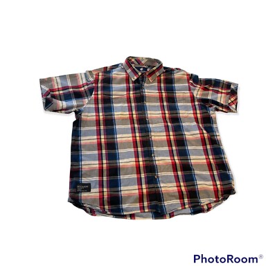 Rocawear Mens Red,White&Blue Plaid Short Sleeve Casual Button Up Shirt Sz 2XL