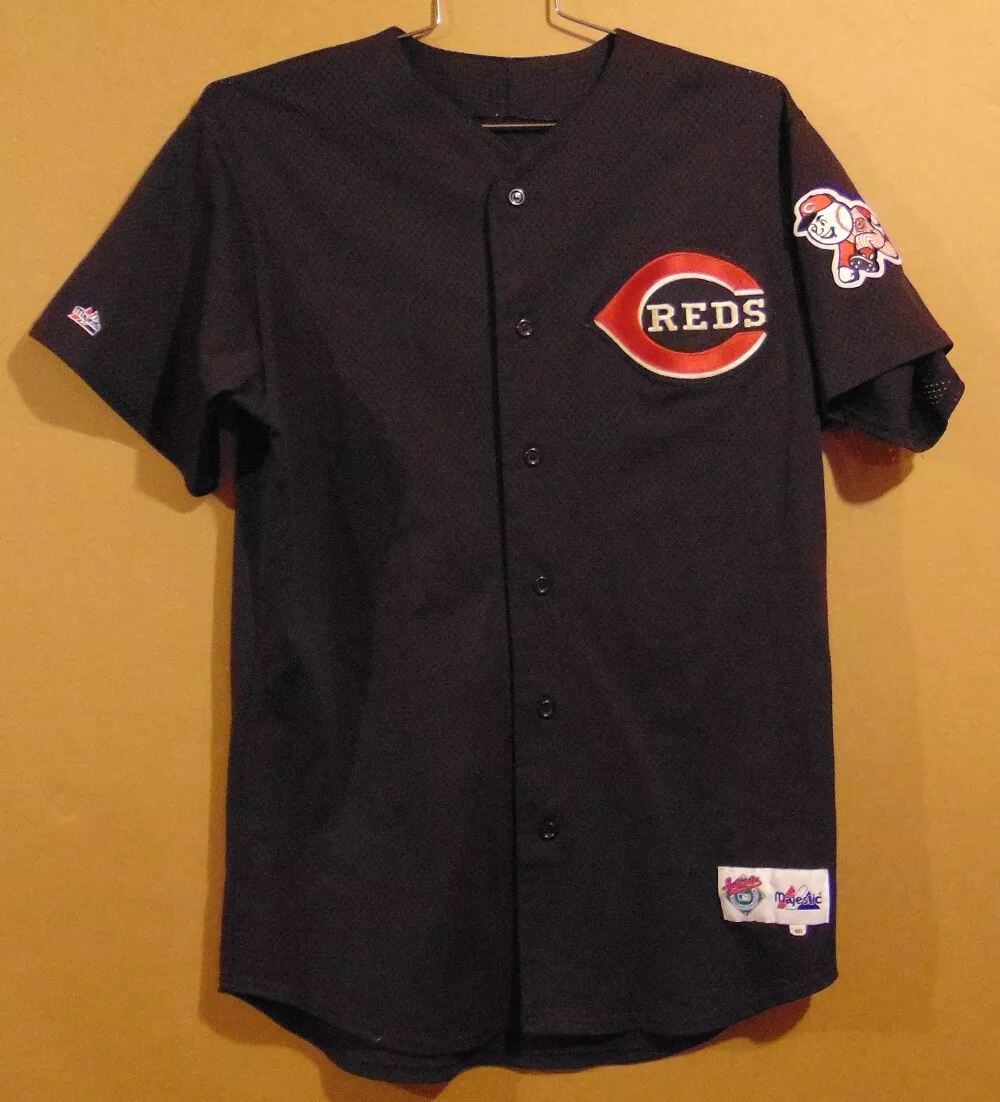 CINCINNATI REDS BLACK MESH BUTTON-DOWN BATTING PRACTICE JERSEY