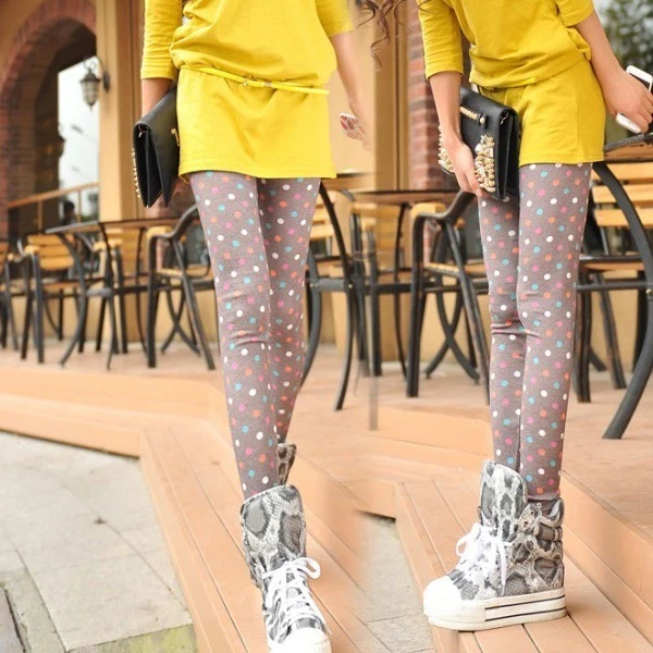 Mujeres Sexy Ajustado Niña Leggings Algodón Elástico Delgado Lápiz Lunares Pantalones Foto 3 de 4