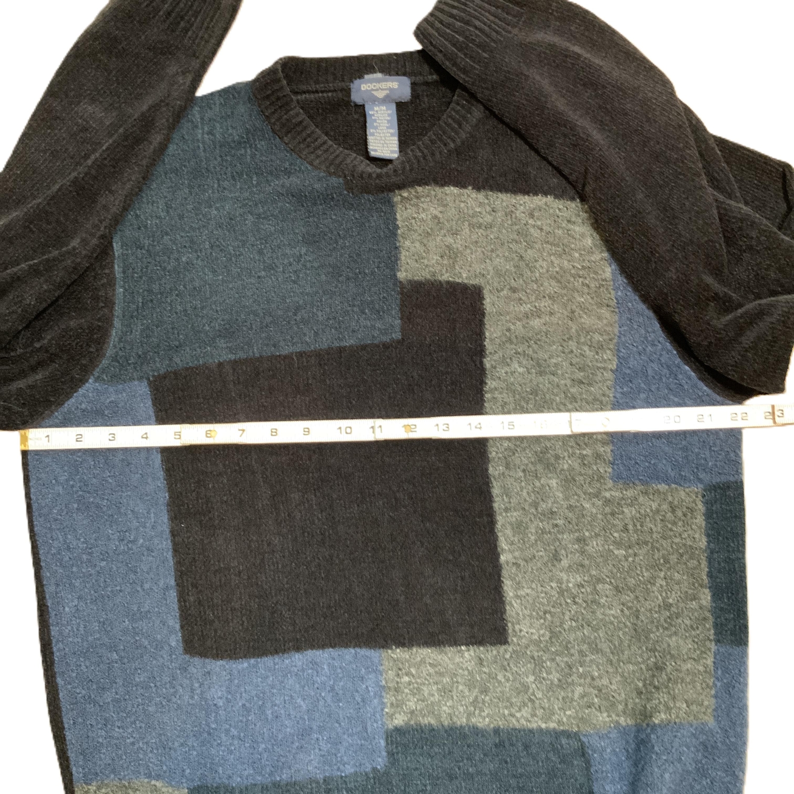 Dockers Blue Patchwork Crew Neck Long Sleeve Pull… - image 7