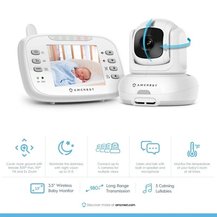 Amcrest Video Baby Monitor LCD with Camera Two-Way Audio PTZ Wifi Warranty