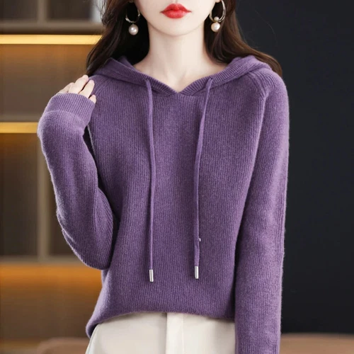 Damen Strick Pullover Hoodie Langarm Slim Fit Komfort Freizeit Pulli Mode - Bild 38 von 38