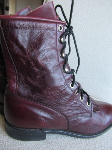 Original Justin Lacer Women Ladies Boots 7.5 Lace-Up Burguny Leather Roper Boots - Picture 6 of 9