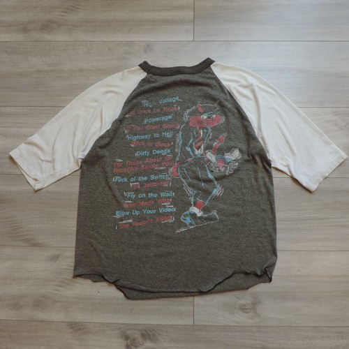 Vintage 1990 AC/DC Hells Bells Raglan T-Shirt 3/4 Length Sleeve Band L Faded - Picture 3 of 8