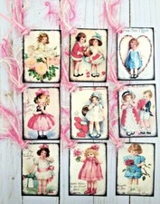9 Retro Style Valentine Handmade Gift Tags Scrapbooks Junk Journals Crafts