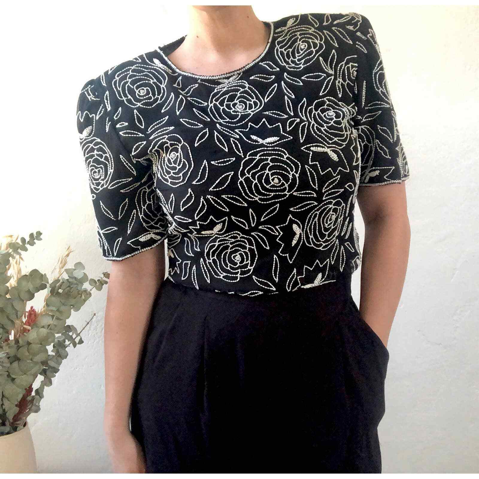 Vintage Rose Pattern Beaded Blouse - image 7