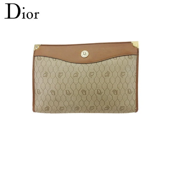 Sac pochette Dior nid d'abeille beige PVC x cuir authentique occasion t21175