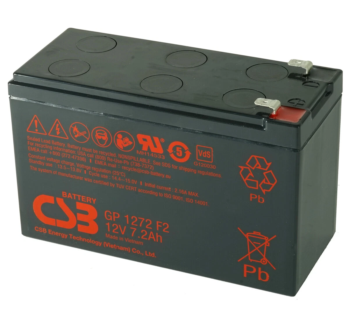 CSB GP1272 F2 12V 7.2Ah Rechargeable Sealed Lead Acid Battery