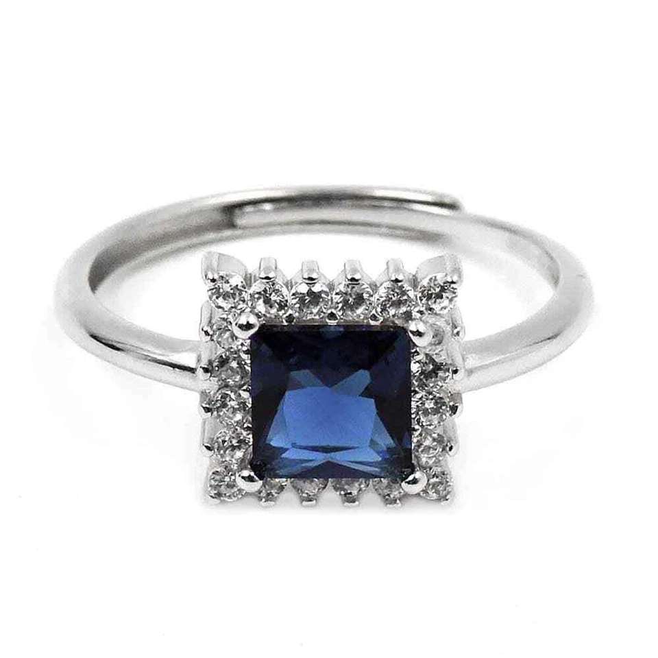 Anello Argento 925 Rodiato con Pietra Quadrata, Misura Regolabile - Immagine 3 di 4