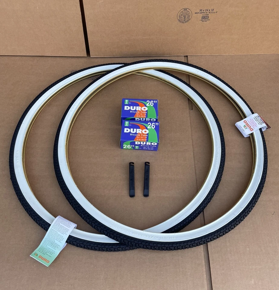 26 x 1 3/8 自行车黑色/白色墙壁轮胎 + 内胎半光滑双轮 — 第 4/4 张图片