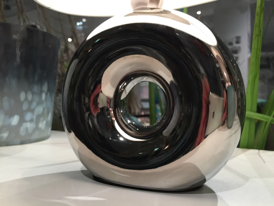 Design Tischleuchte E14 Tischlampe Keramik Silber Grau Weiß Schreibtischlampe - Bild 4 von 4