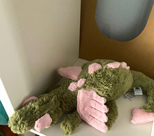 Jellycat Large Dragon Plush Stuffed Animal Green Pink w/ Dust Bag MPN HUG2DR