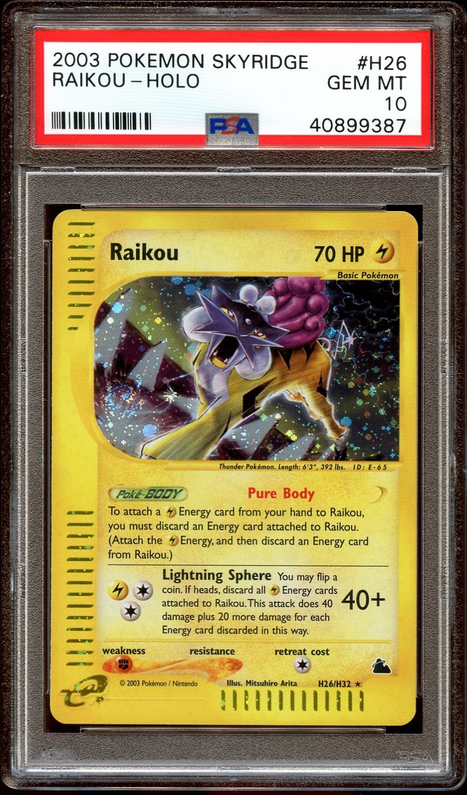 PSA 10 GEM MINT Raikou H26/H32 SWIRL HOLO RARE Skyridge Pokemon Card