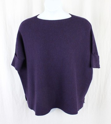 Repeat Women's Dark Purple 100% Merino Wool Ribbed Knit Sweater 38 US Small