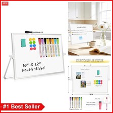 Double Sided Dry Erase Magnetic Whiteboard 16x12 Inch Portable Desktop Board