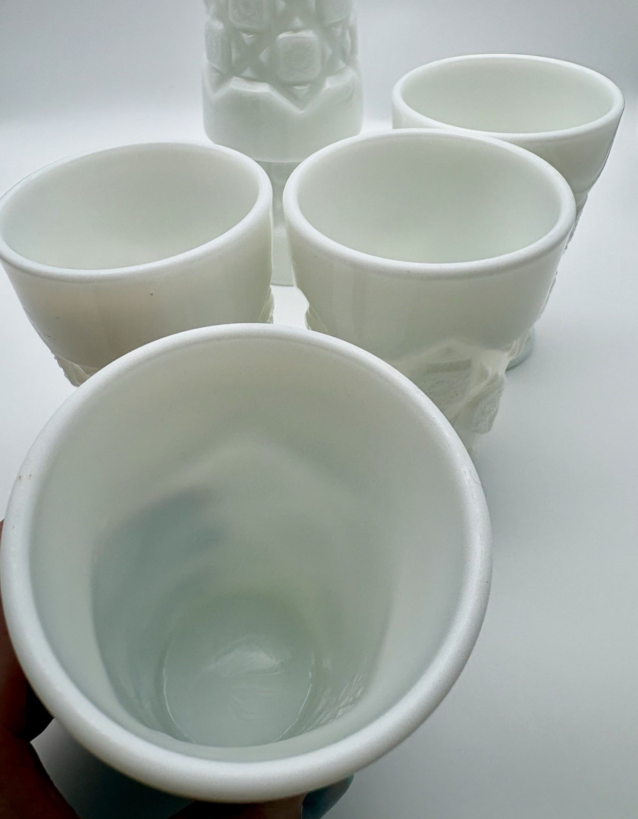 6 vintage Westmoreland Old Quilt Milk Glass 🤍Tumbler Glasses Euc