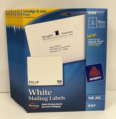 1500 pcs Avery 8164 White Mailing Labels 3-1/3'' x 4'' inkjet printers shipping 