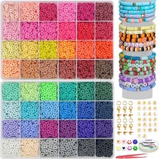 7100 PCS Clay Beads Bracelet Making Kit,48 Color DIY Flat Preppy Beads for Fr...