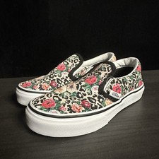 Girls Flower Leopard Print VANS Slip On Shoes Size 2 Kids