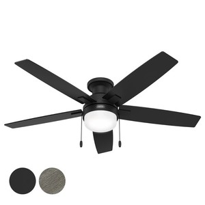 Hunter Fan 52 inch Low Profile Matte Black Ceiling Fan with Light and Pull Chain