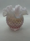 Fenton Pink Hobnail Opalescent Glass Vase Ruffled Rim 4 1/2”Vintage