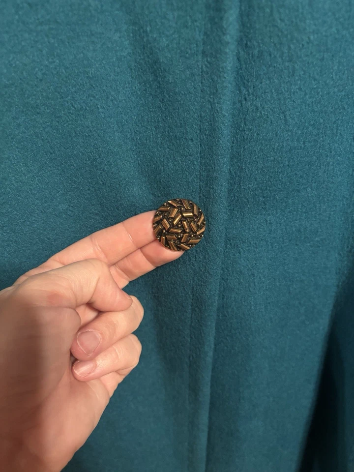 Abrigo de lana Ashley Scott vintage para mujer L/XL verde azulado bronce botones abrigo largo midi Foto 2 de 4