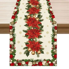 Best XCHI Christmas Poinsettias Leaves Bells Snowflakes Winter Xmas Table Runner