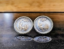 Vintage 652 Western Tack Alpaca Mexico Silver  Gold Floral Rope Edge Conchos 1"
