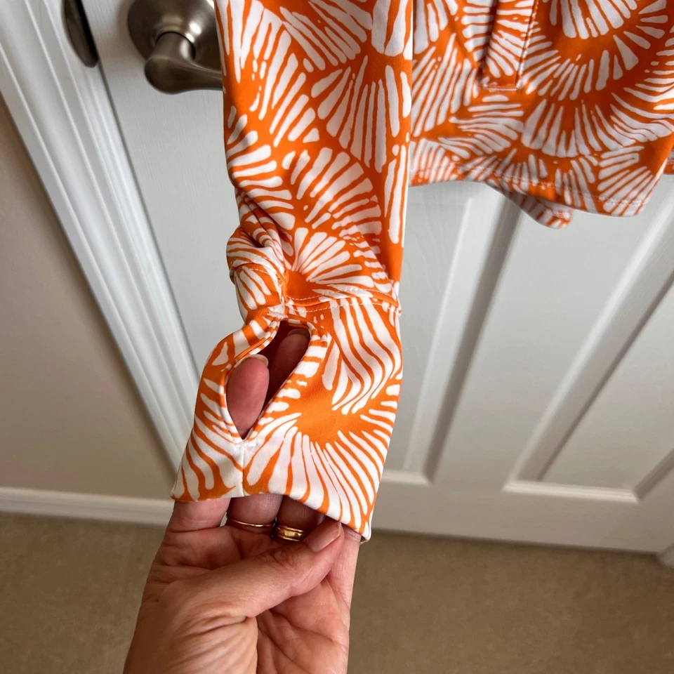 Tommy Bahama Golf Mujer L Naranja Blanco Estampado Cremallera Completa Manga Larga Chaqueta Foto 4 de 4