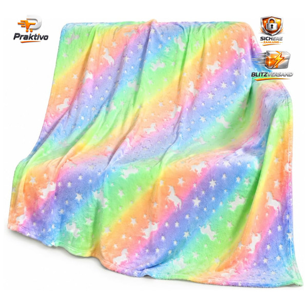 Einhorn Decke Kuscheldecke 150X200 Cm Leuchtet Im Dunkeln Warm Flauschig-image