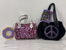 Justice Girls Purse Lot of 2 Sequin Peace Sign Leopard Initial K  Wallet Donut