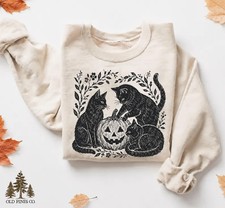 Black Cats Halloween Sweatshirt Vintage Spooky Fall Autumn Apparel