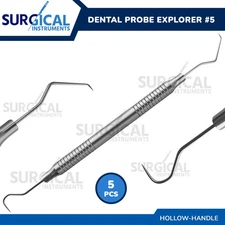 5 Pcs Dental Probe Explorer #5 Surgical Instruments Hollow Handle German Grade