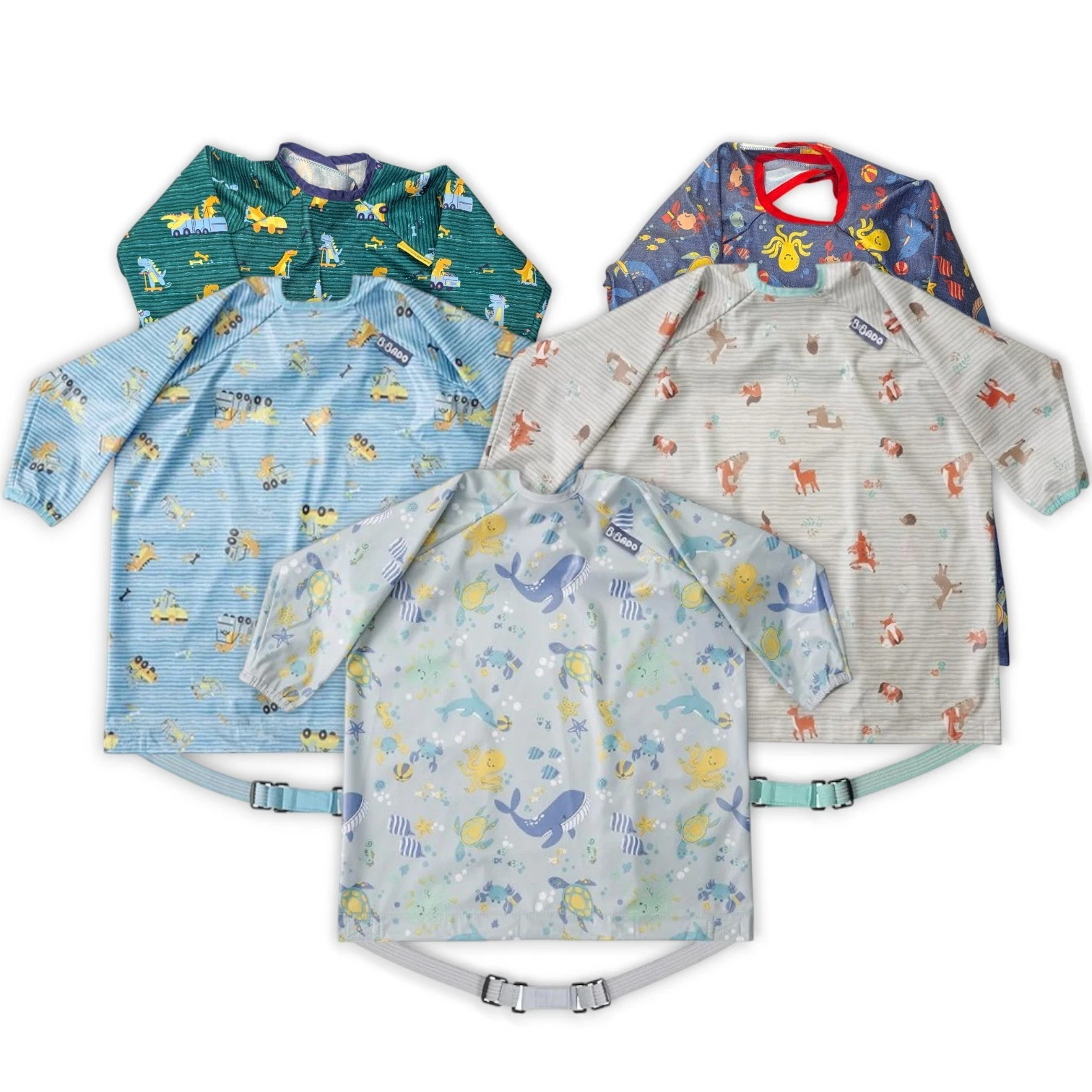 Set of 5 Bibado Coverall Weaning Smock Bibs Waterproof Long Sleeves