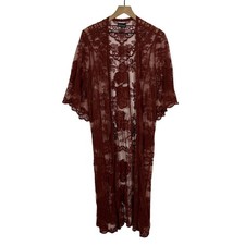 Shyanne Duster Long Kimono One Size Red Floral Lace Open Front Western Boho